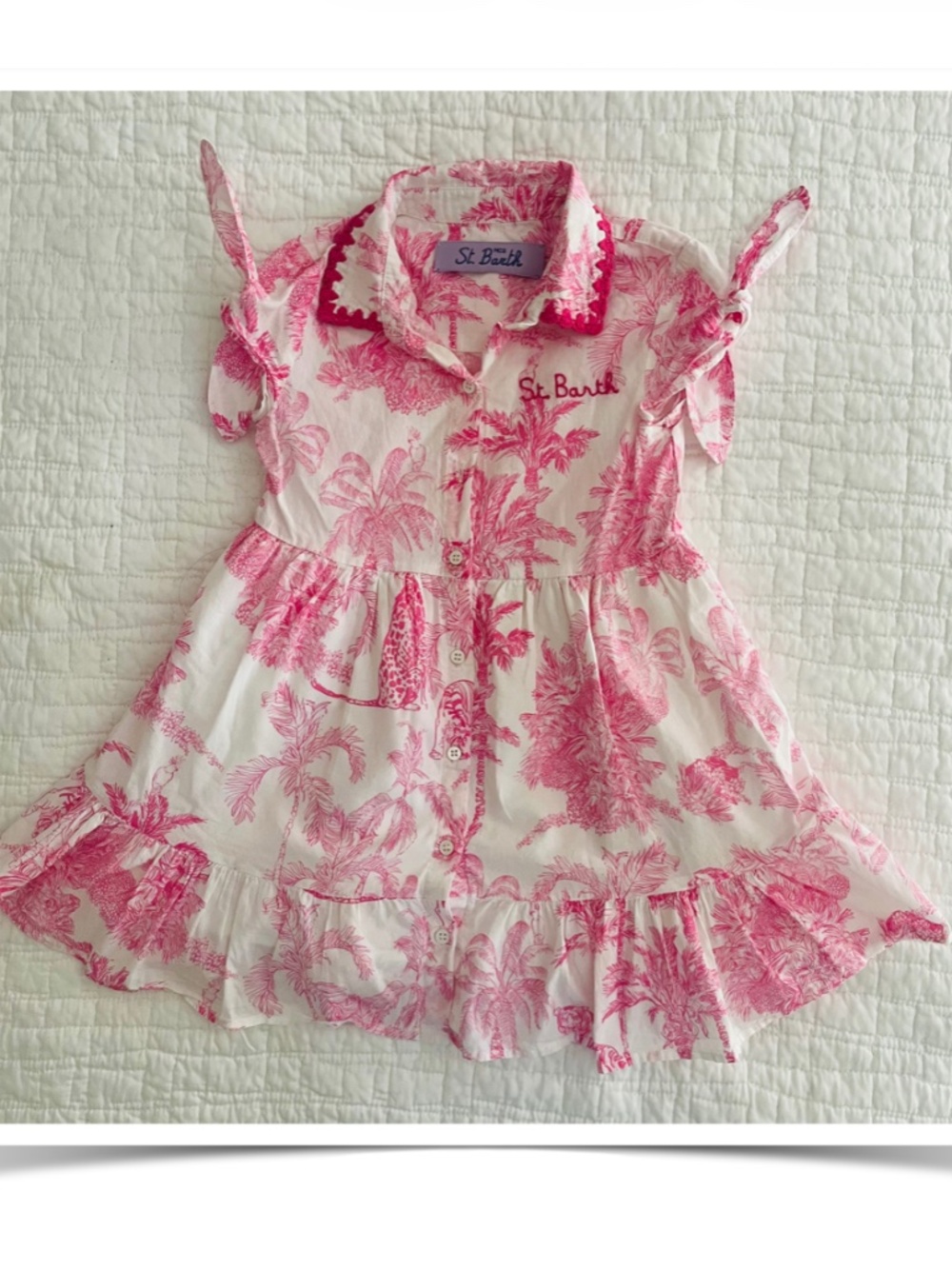 MC2 Saint Barth Pink and White Tropical Print Girls Dress